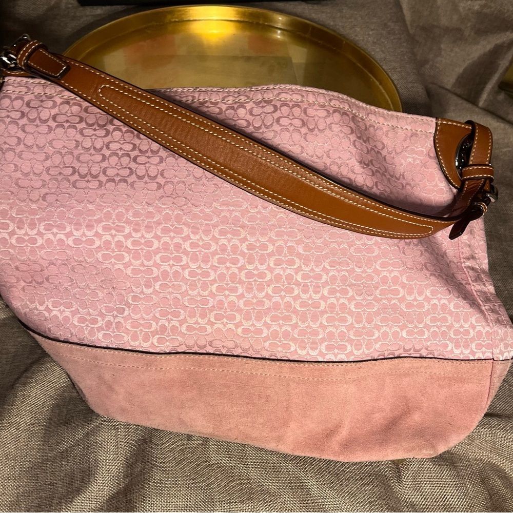 Coach Pink and Brown Signature Hobo Bag